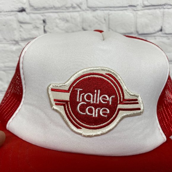 Vintage Trailer Care Hat Cap Snapback Red White Trucker Mesh Embroidered Patch - Picture 6 of 12